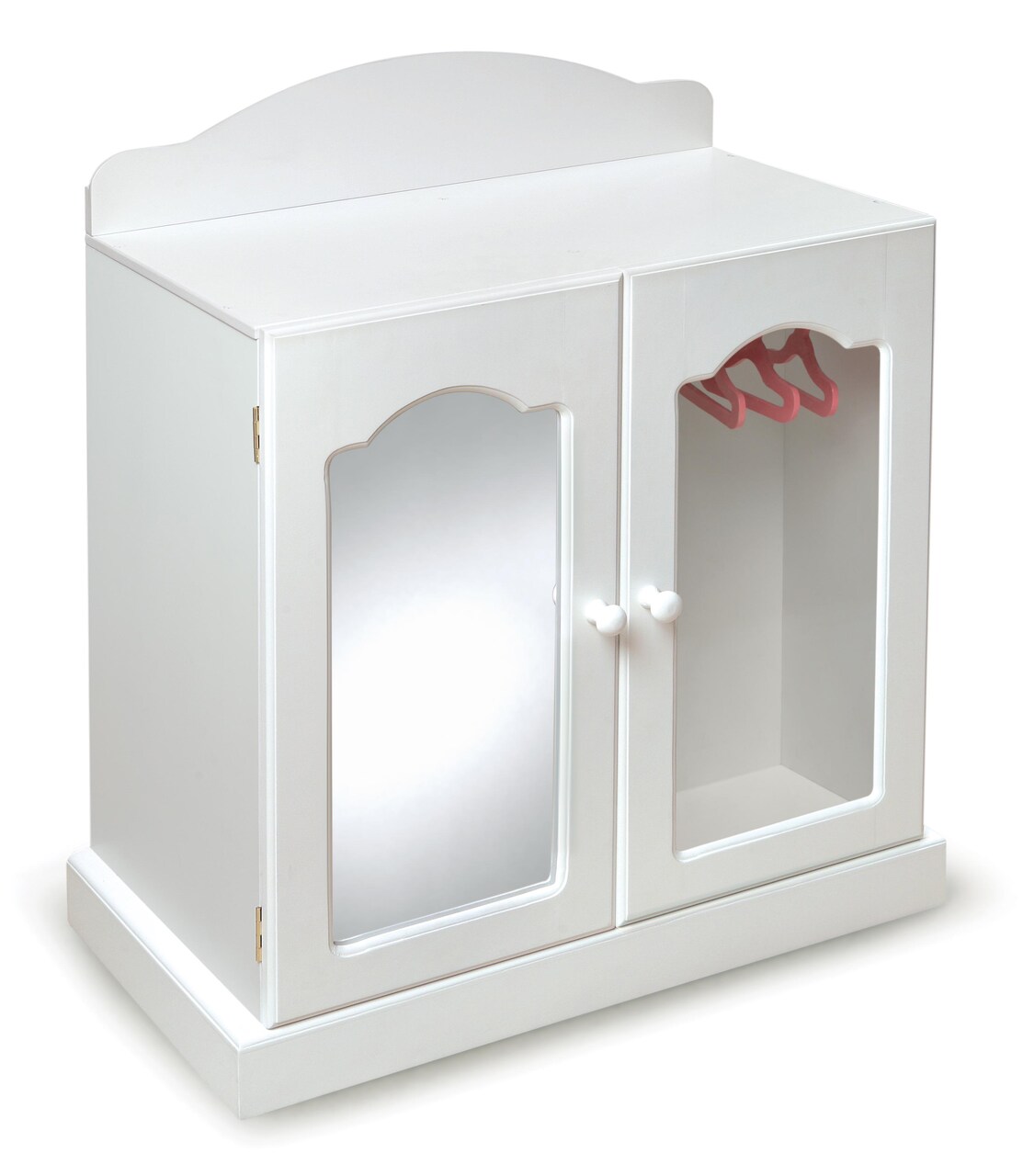 Badger Basket Mirrored Doll Armoire with 3 Baskets and 3 Hangers - White/Pink